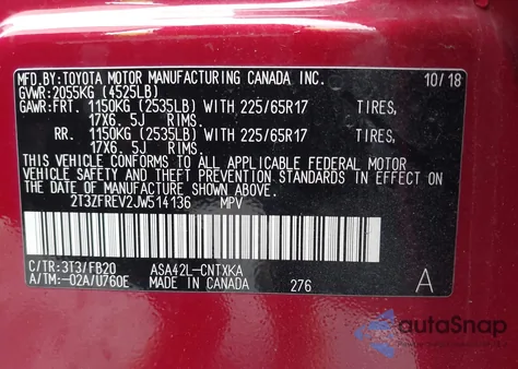 2018 Toyota Rav4 Le from USA, damaged, VIN 2T3ZFREV2JW514136